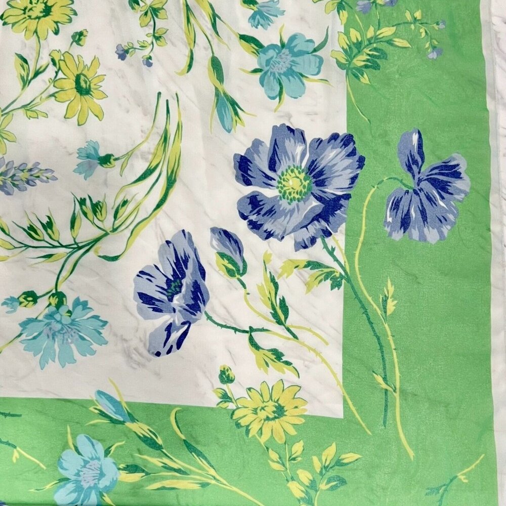 LAURA ASHLEY Scarf Chiffon Blue Green Yellow Flowers Floral Made Italy 33” X 33” - Picture 3 of 8